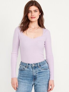 Old Navy Ribbed Scoop-Neck Long Sleeve Top in Lavender